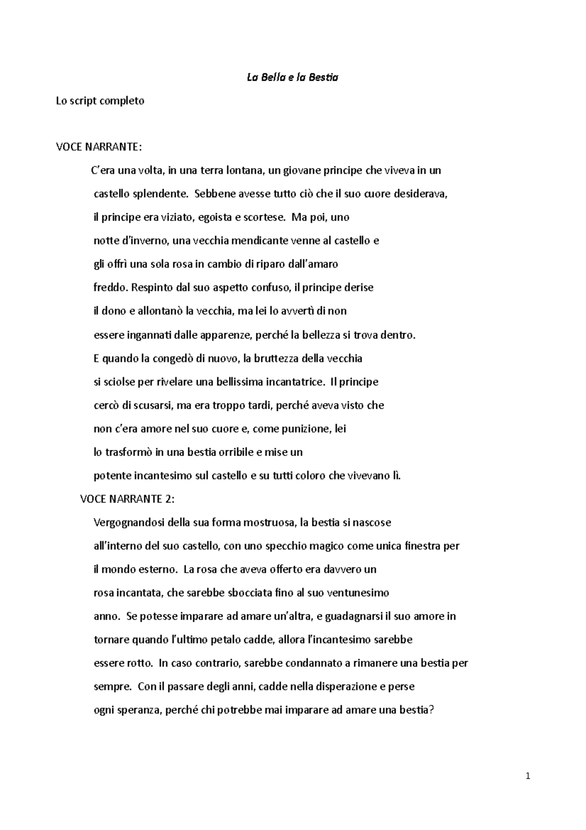 La Bella e la Bestia: Script Completo di ITA per l'Anima dell'Opera ...