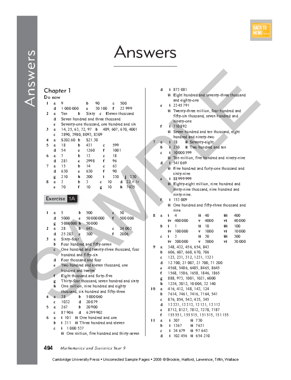 Mathematics and Statistics Year 9: Exercise Answers and Solutions - Studocu