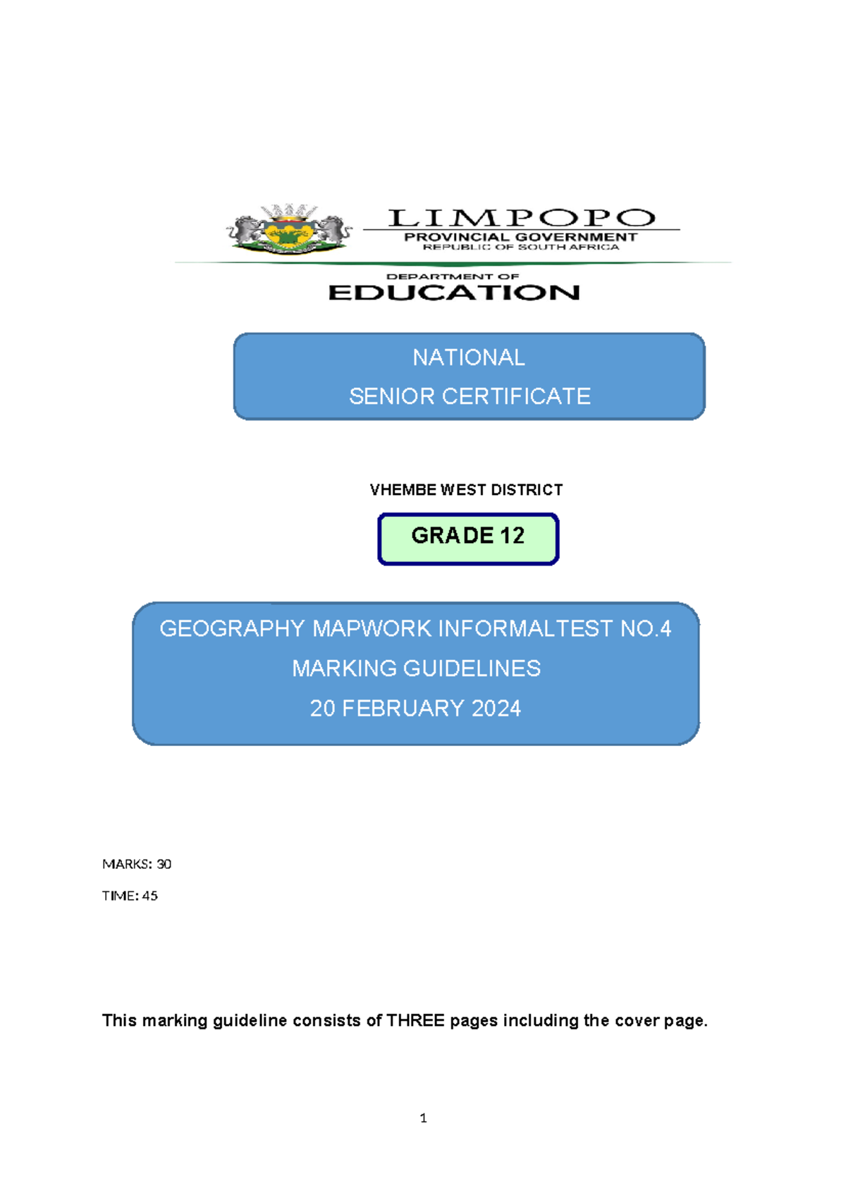 Grade 12 Geography Informal Test 4 Marking Guidelines 2024 - Studocu