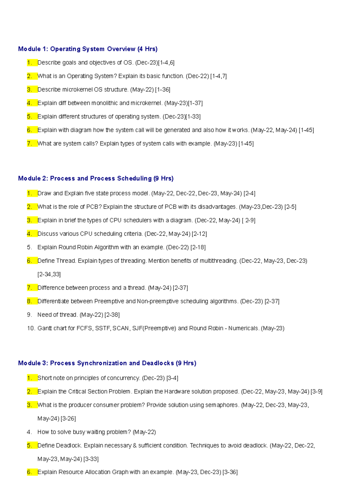 OS Questions Sorted by Module: Overview, Processes, Memory & Management ...