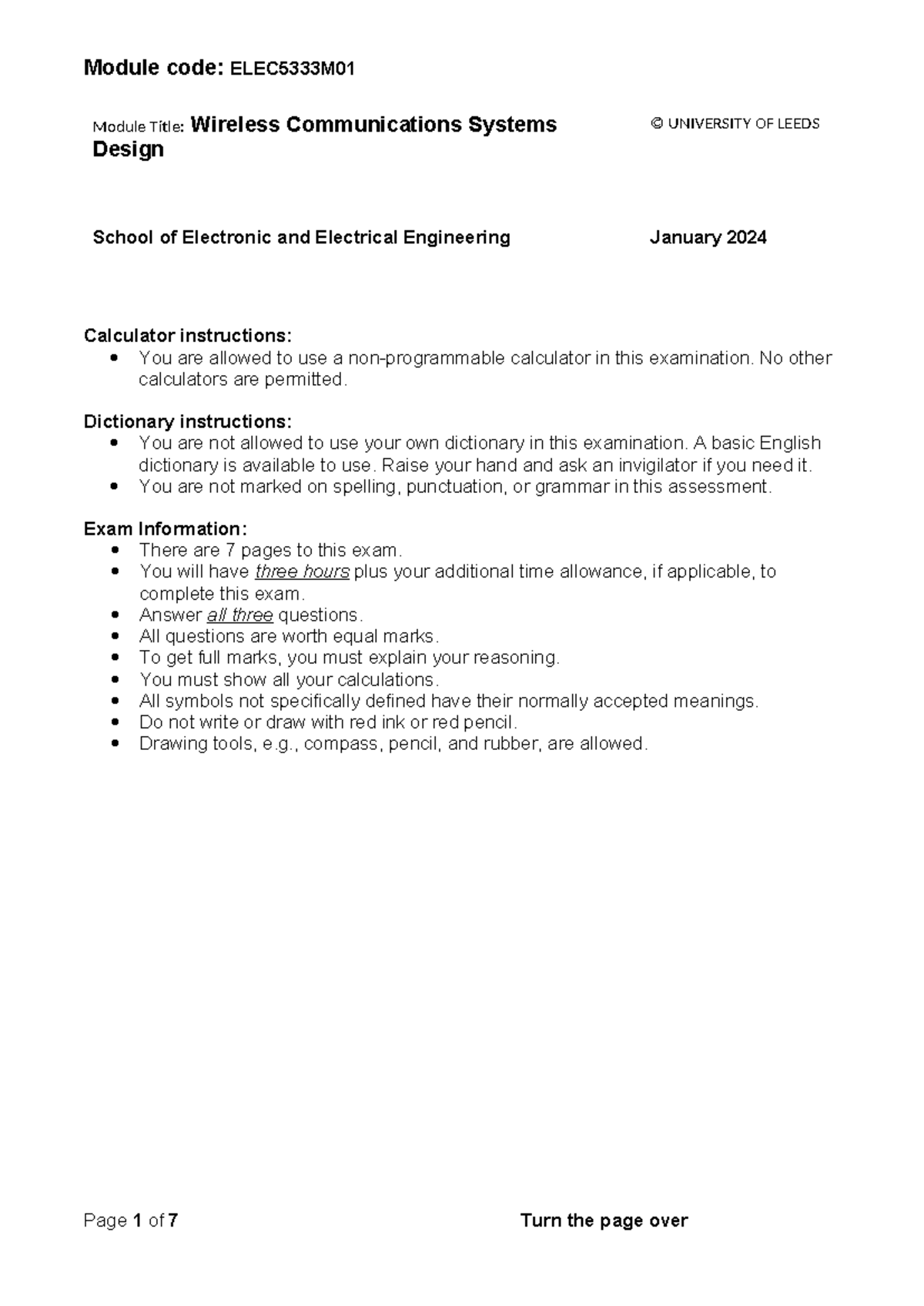 ELEC5333M01 Wireless Exam Paper - Jan 2024 (Updated Sept 22) - Studocu