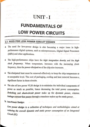 Unit 2 - Low Power Design Techniques for VLSI Circuits - Studocu