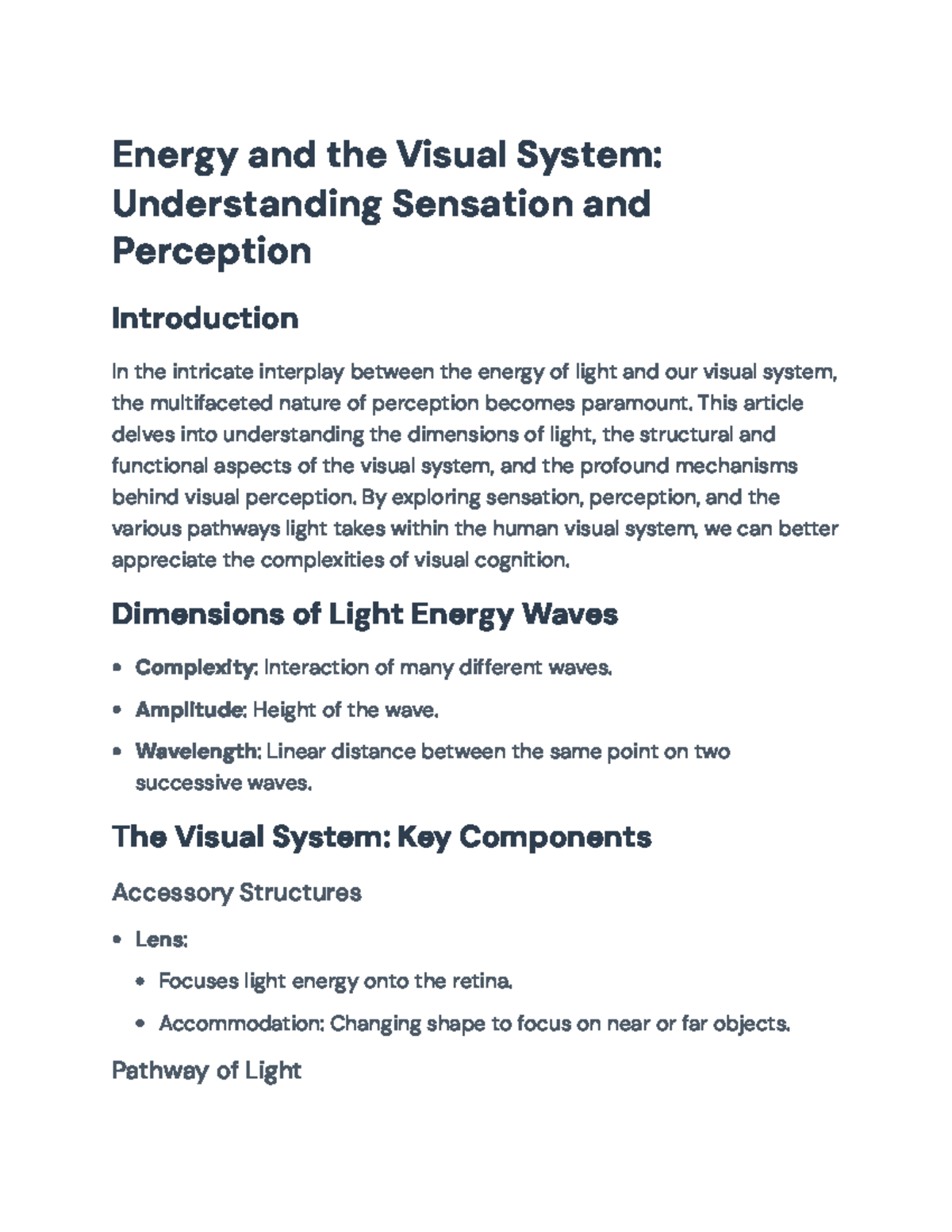 Understanding Visual Perception and Light Energy (PSY 101) - Studocu