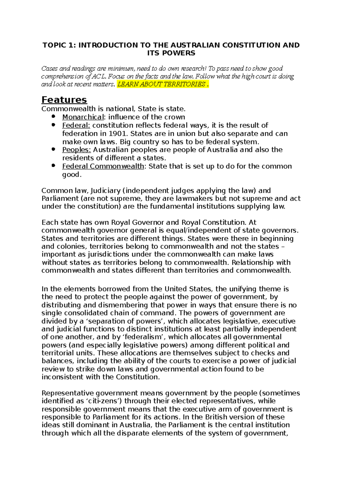 Topic 1: Intro to Australian Constitution Law (ACL) and Its Powers ...