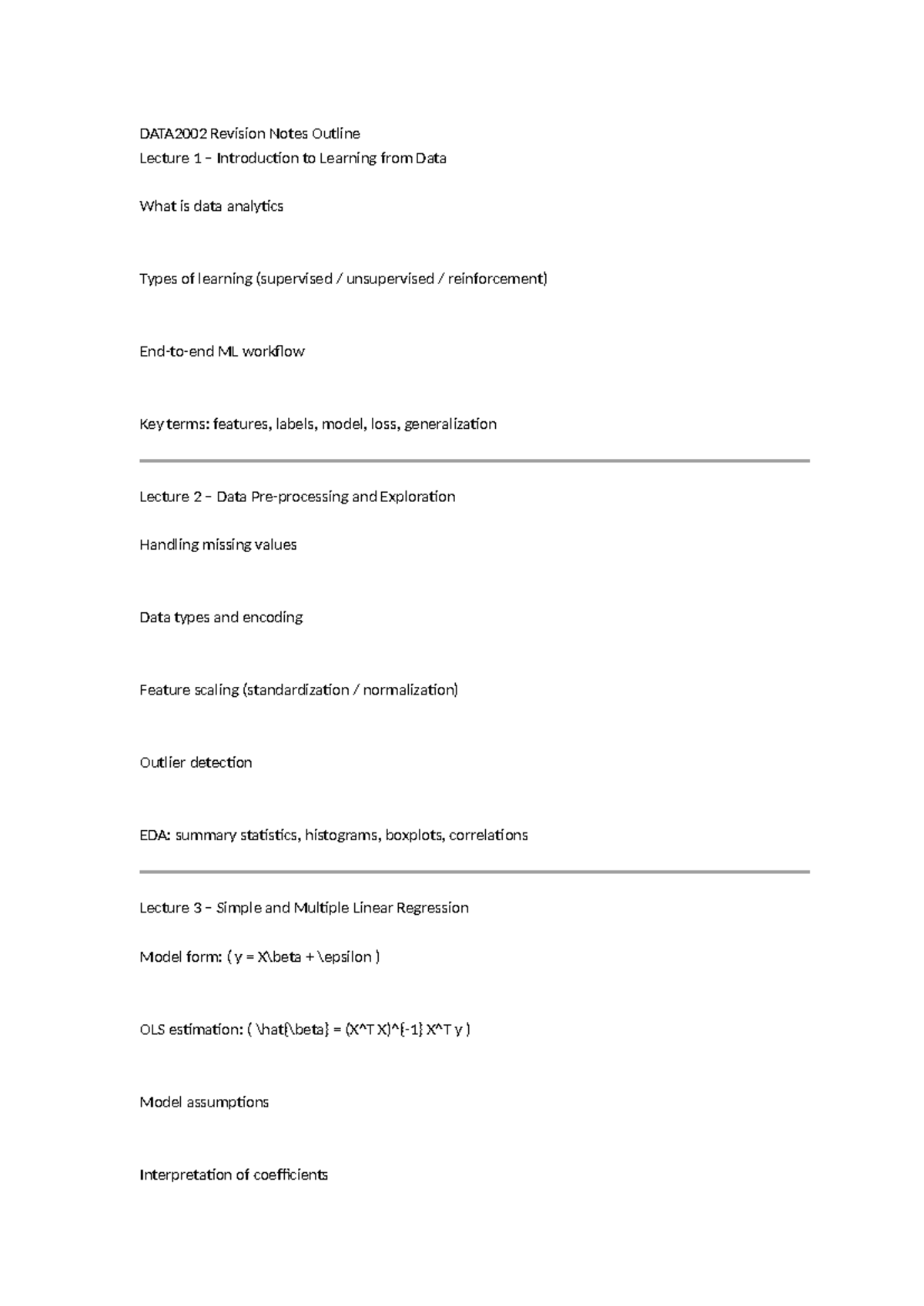 DATA2002 Lecture Revision Notes: Learning from Data Concepts - Studocu