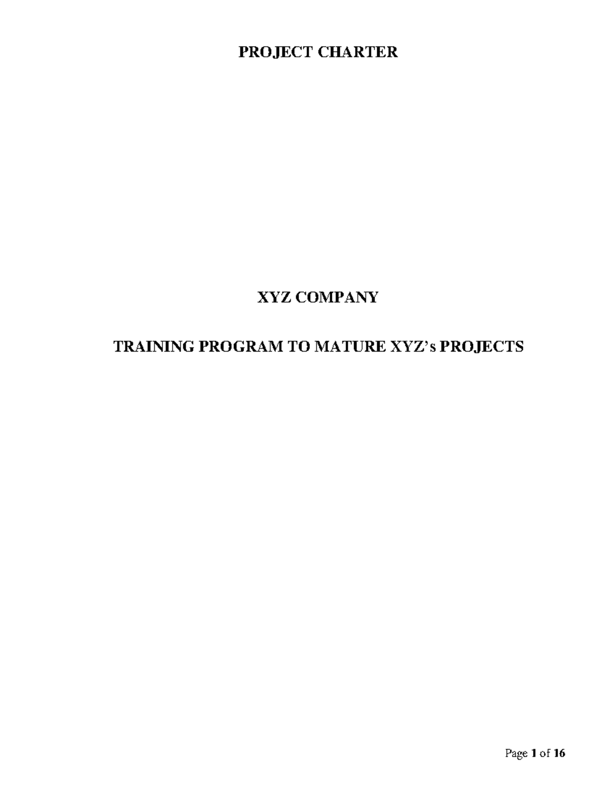 XYZ Training Program Project Charter: Outline and Objectives - Studocu