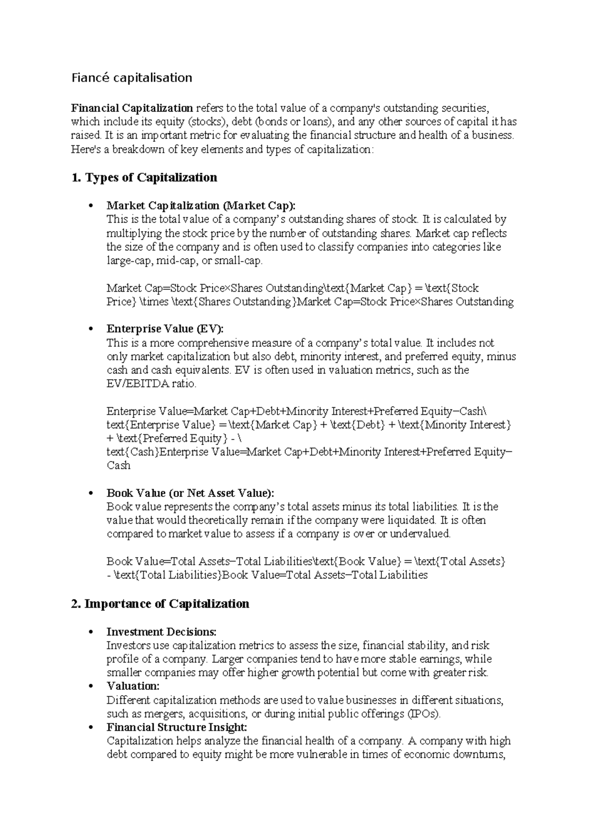 Fiancé capitalisation - Fiancé capitalisation Financial Capitalization ...