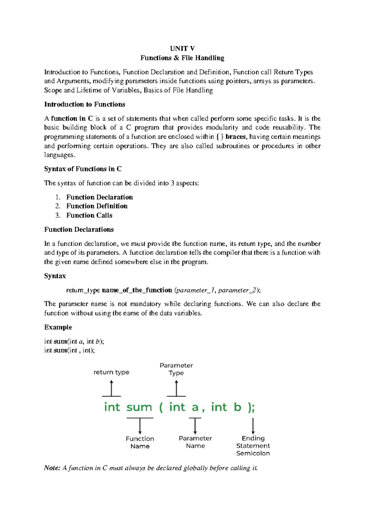 IP UNIT 5 - Functions and File Handling in C Programming - Studocu