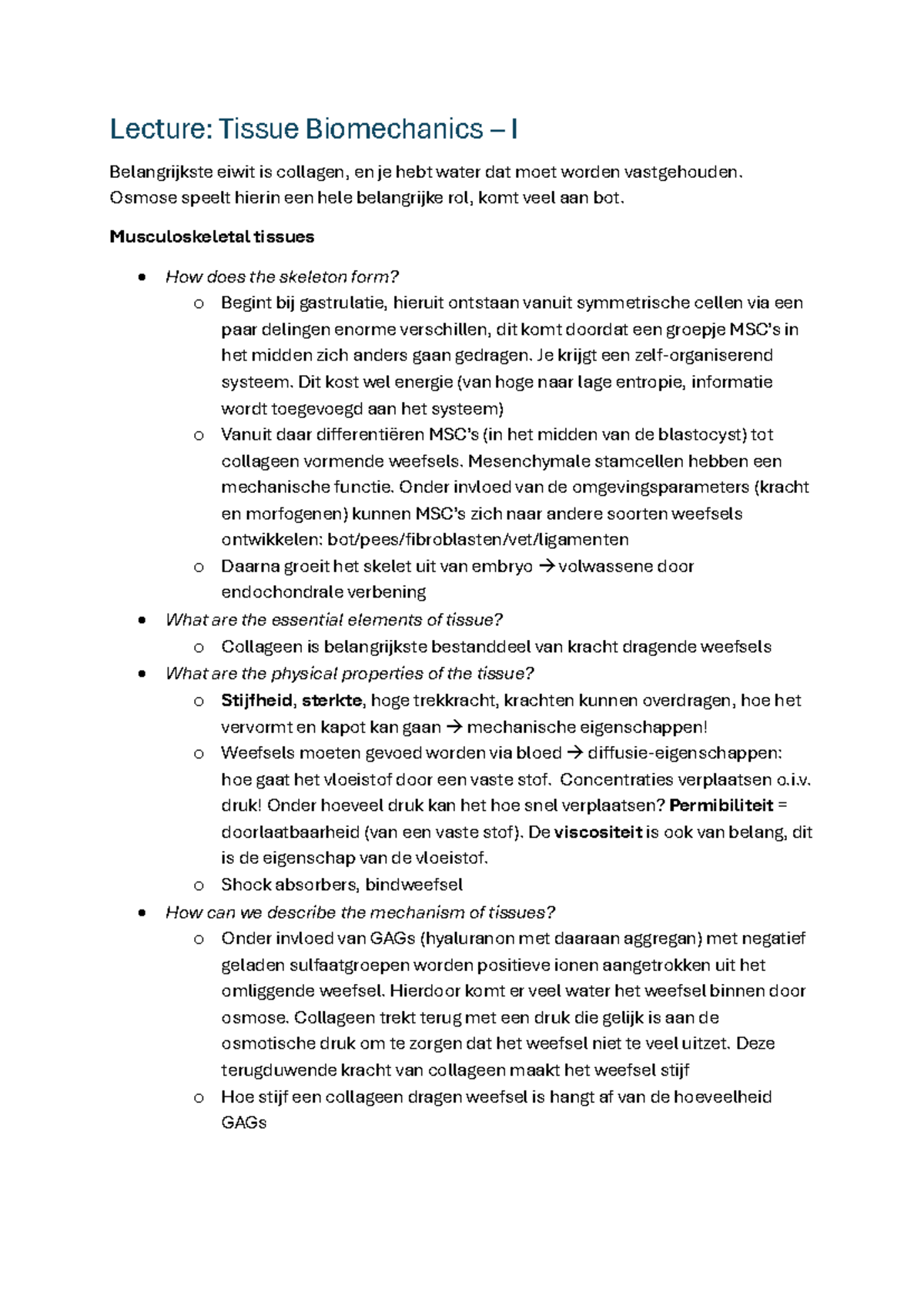 Tissue Biomechanics - Lecture Notes (BSc) - Studeersnel