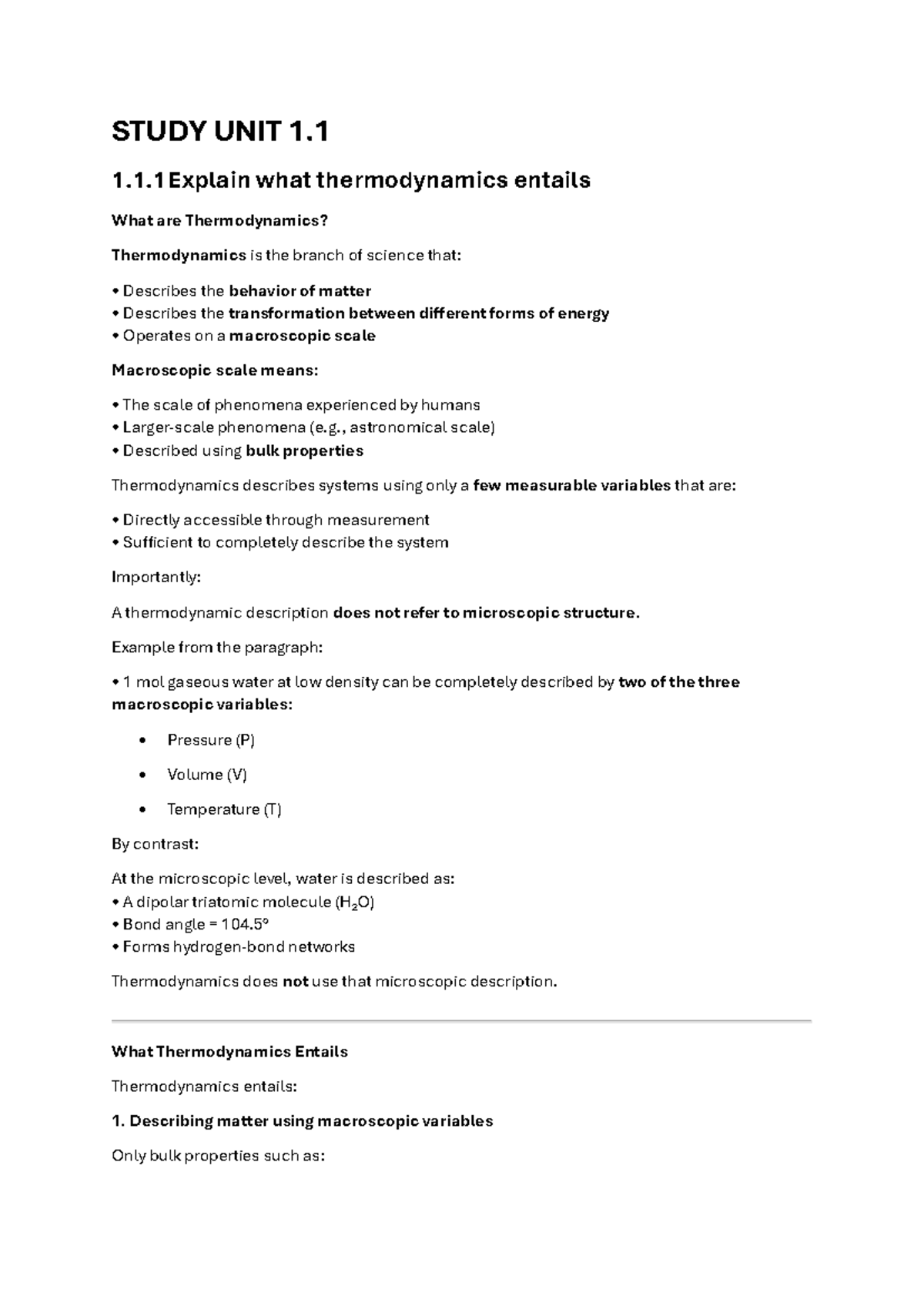 Study Unit 1.1: Introduction to Thermodynamics and Ideal Gas Law - Studocu