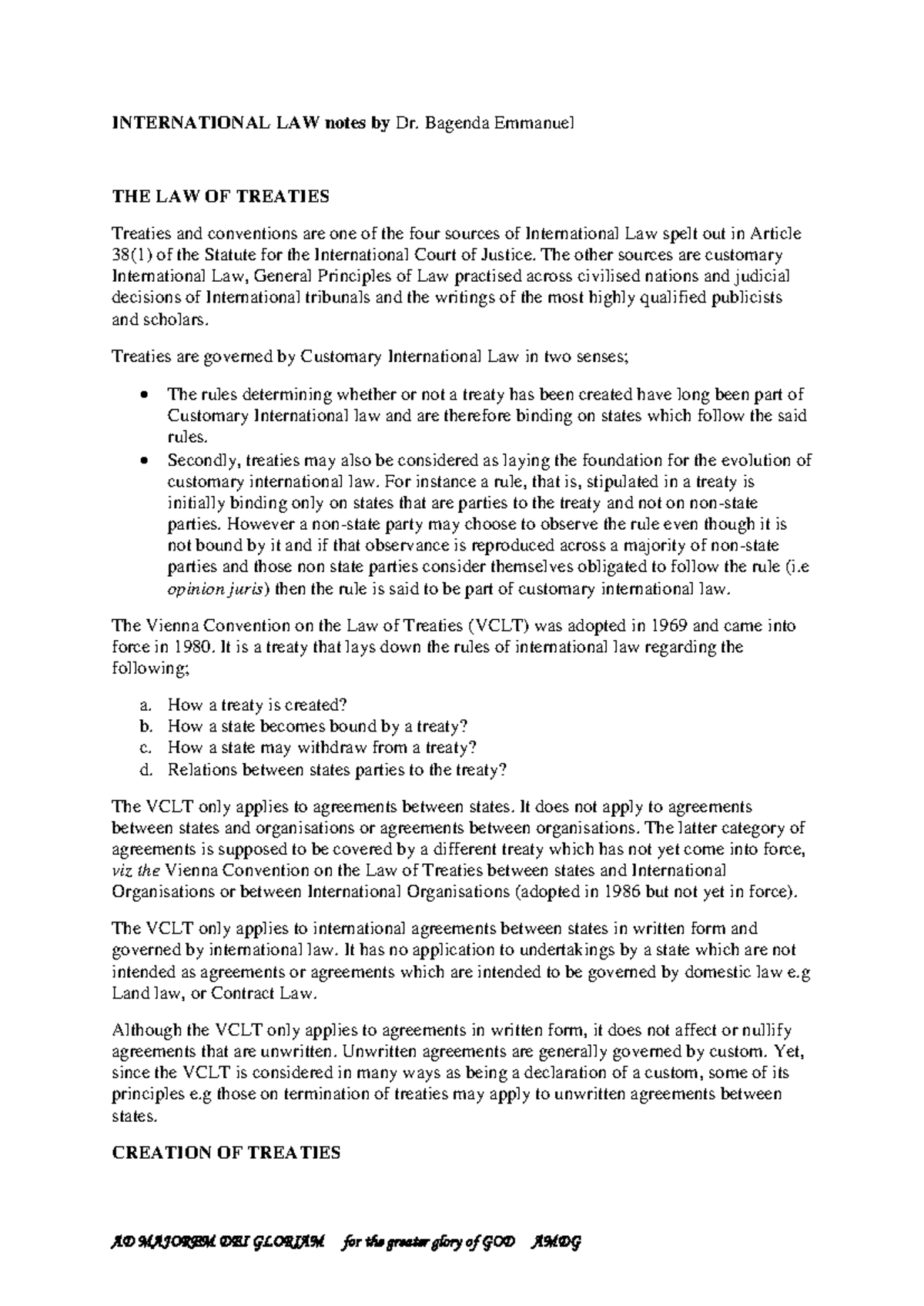 International Law Notes: The Law of Treaties (IL 101) - Studocu