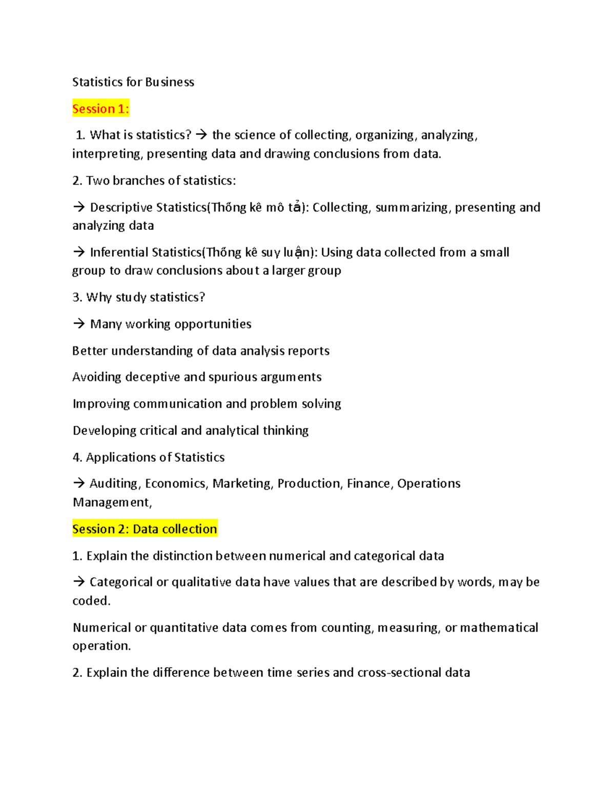 Review SB - Statistics for Business Session 1: 1. What is statistics ...