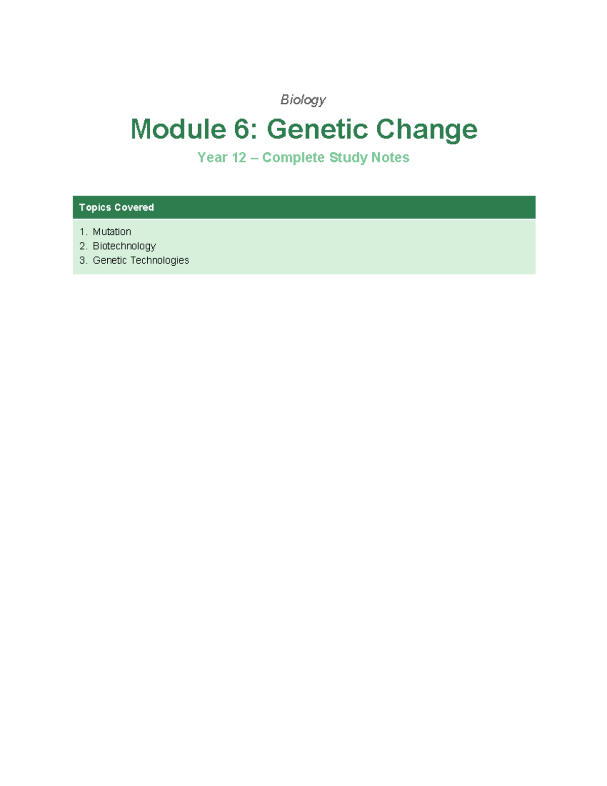 Biology Year 12: Module 6 Genetic Change Study Notes - Studocu