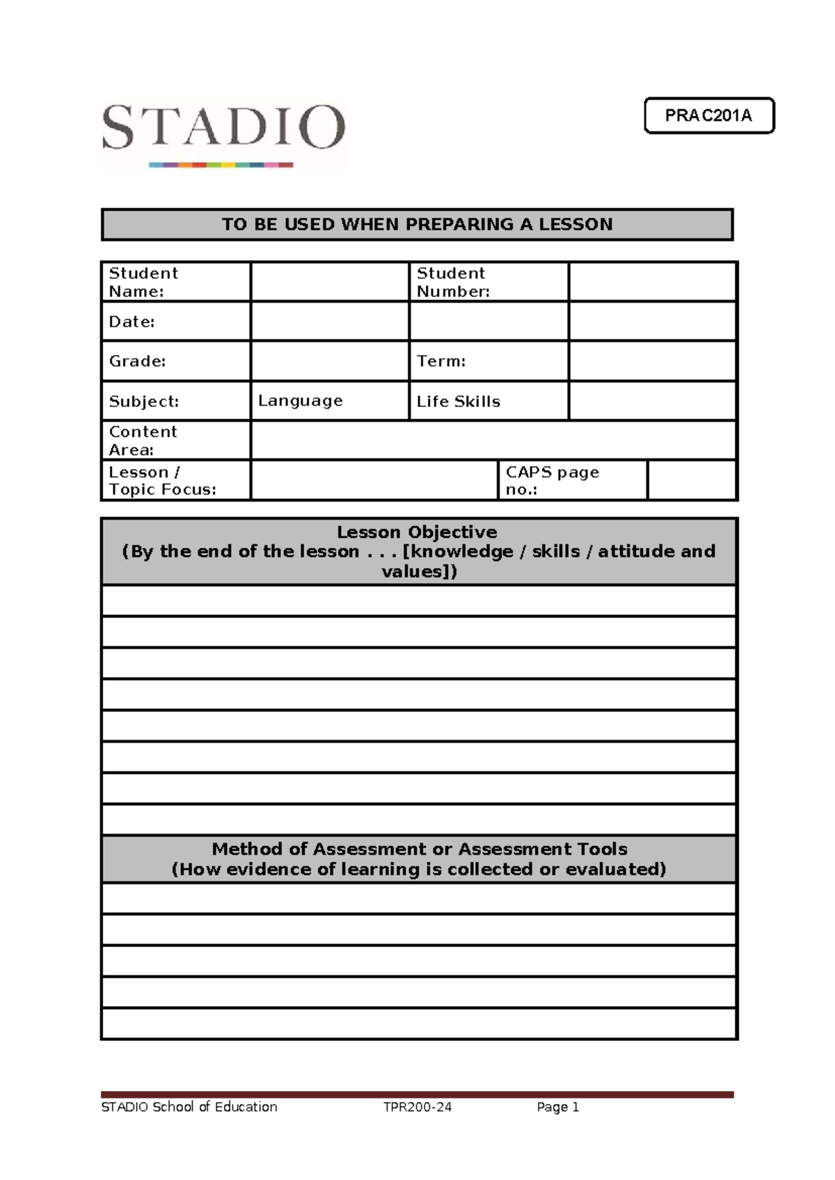 PRAC201A General Lesson Plan Template for Educators - Studocu