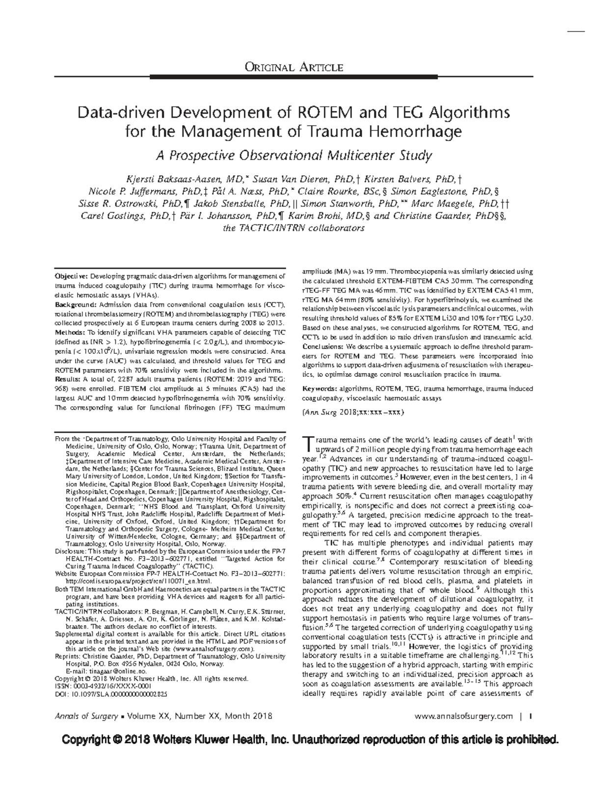 CE: ROTEM and TEG Algorithms for Trauma Hemorrhage Management - Studocu