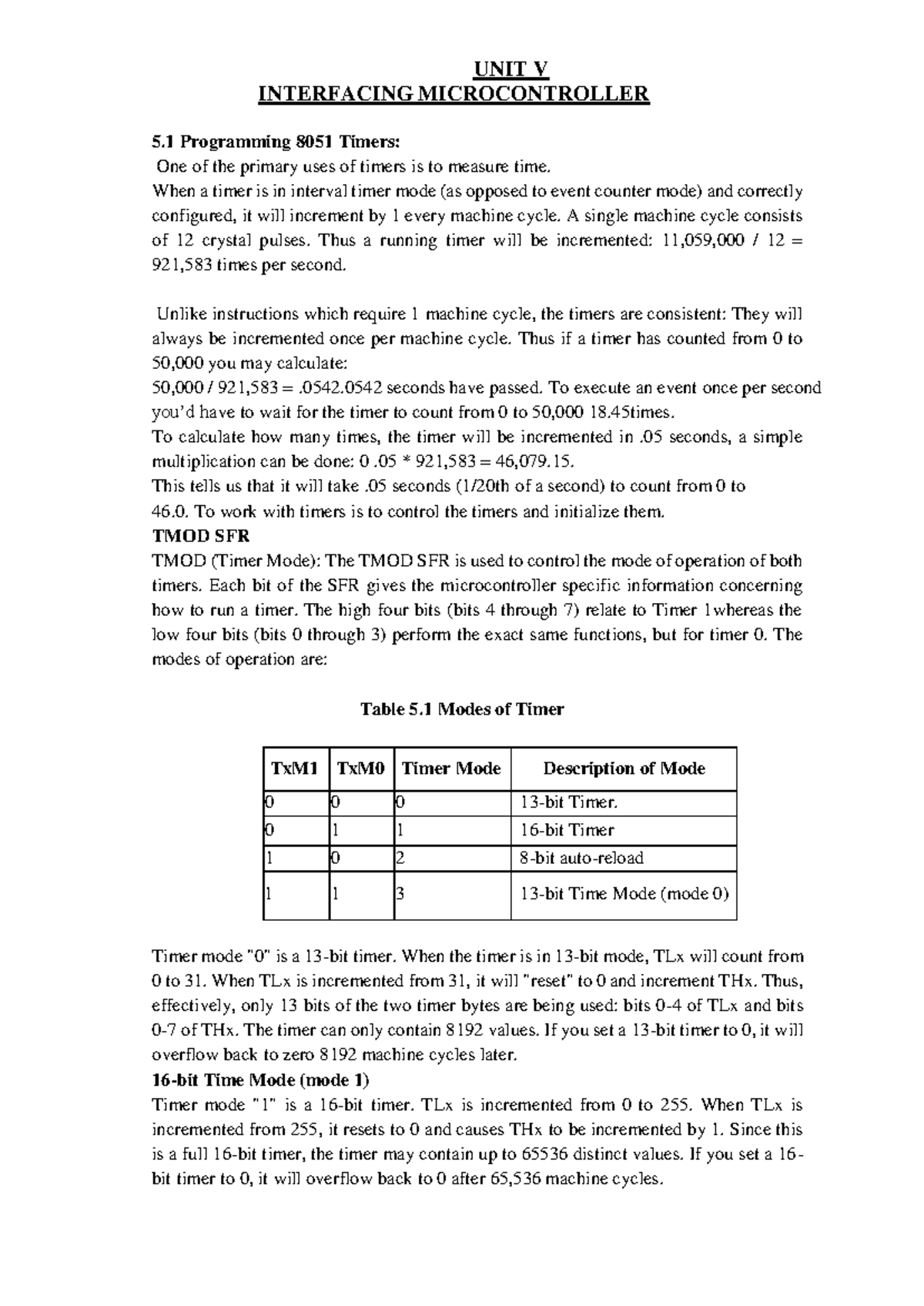 UNIT V: Interfacing Microcontroller Timers and Serial Communication ...
