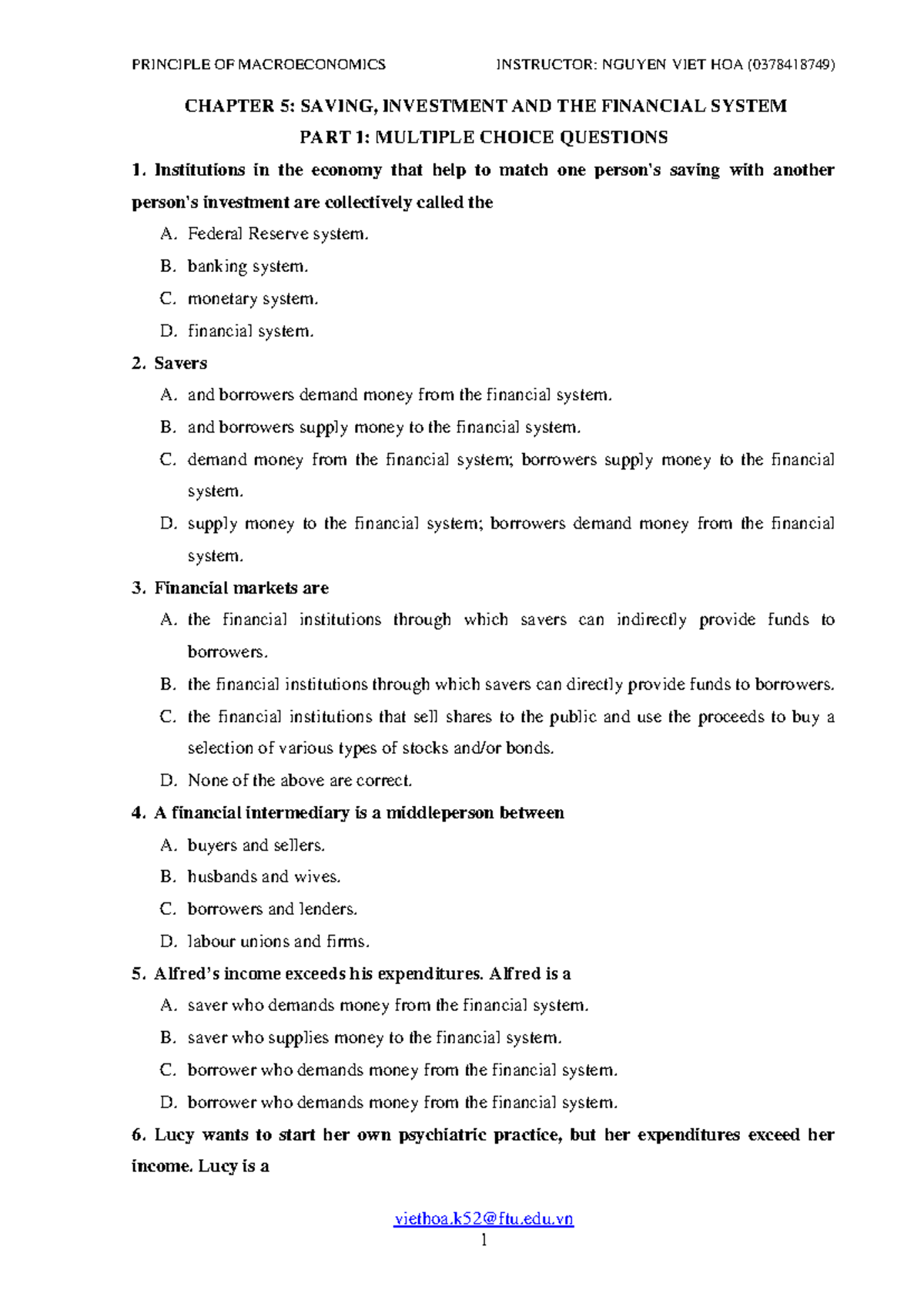 Homework Chapter 5 - Financial System and Investment Analysis - Studocu