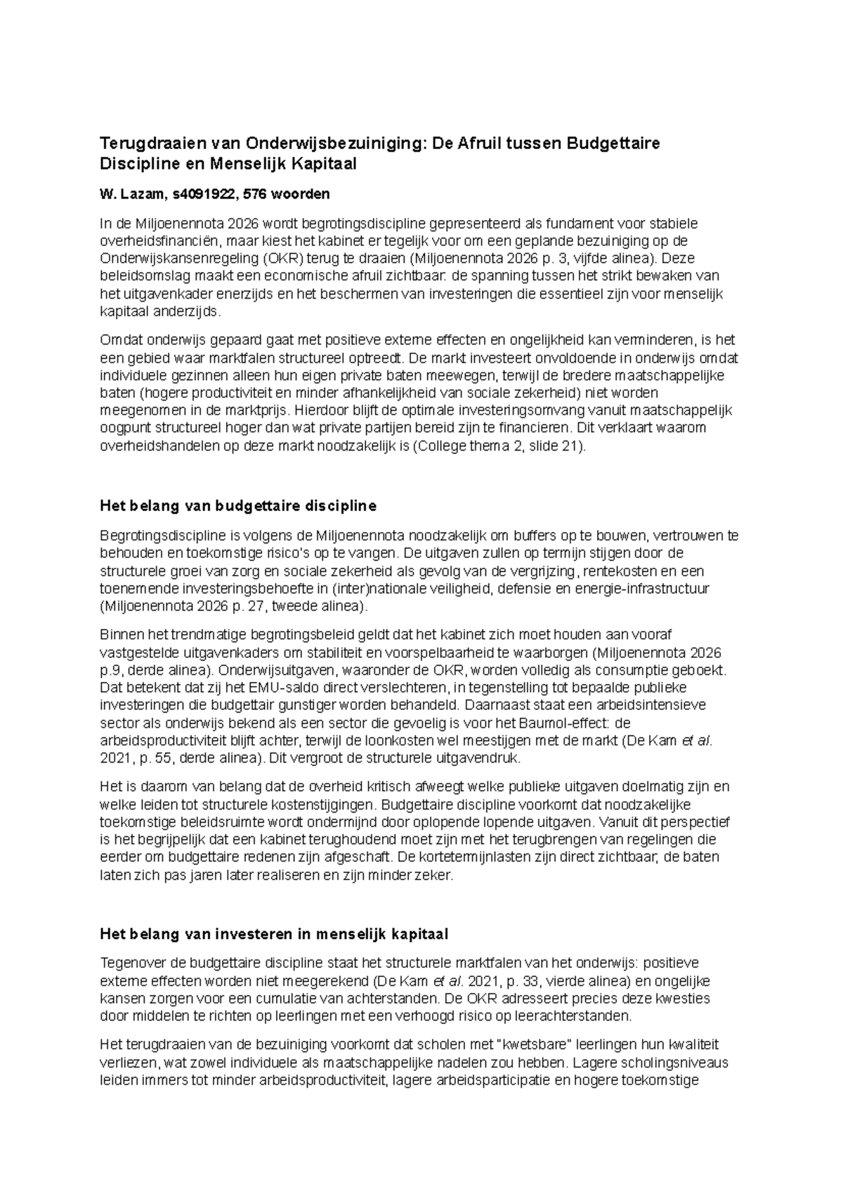 Essay 1 Openbare Financiën: De Afweging Tussen Budgettaire Discipline ...