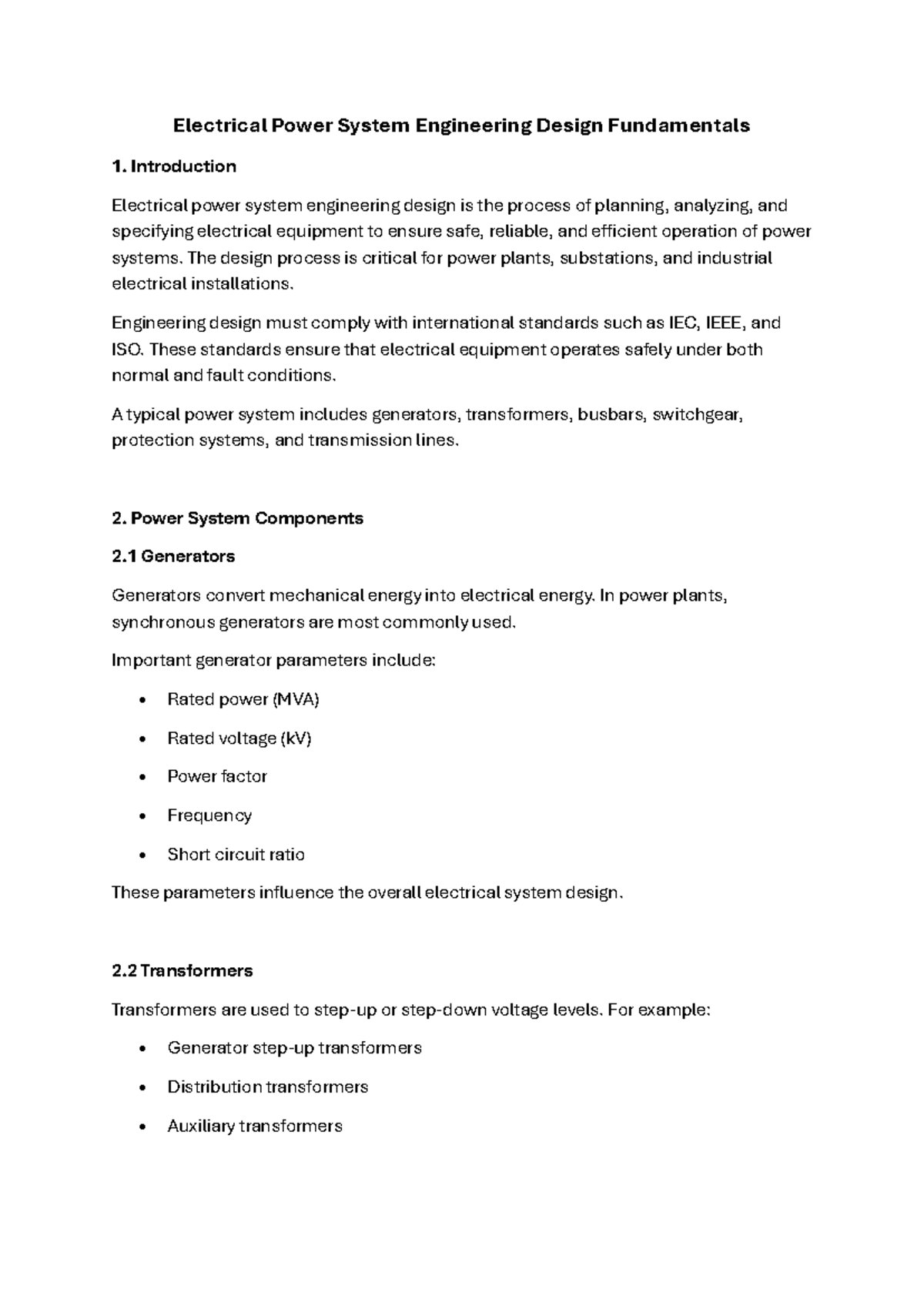 Electrical Power System Engineering Design Fundamentals Overview - Studocu