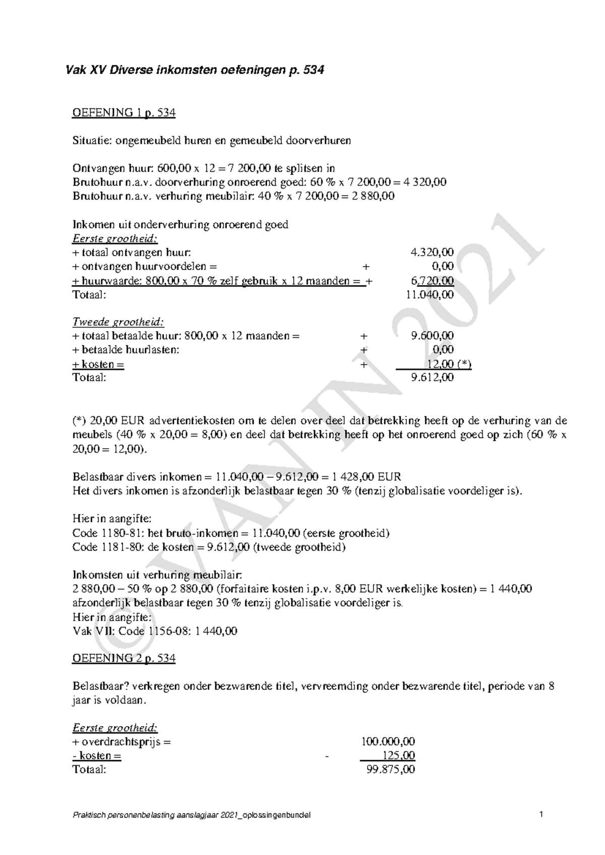 Oplossingen Diverse Inkomsten - Oefeningen 1, 2 & 3 | 1tem 3 p. 534 ...