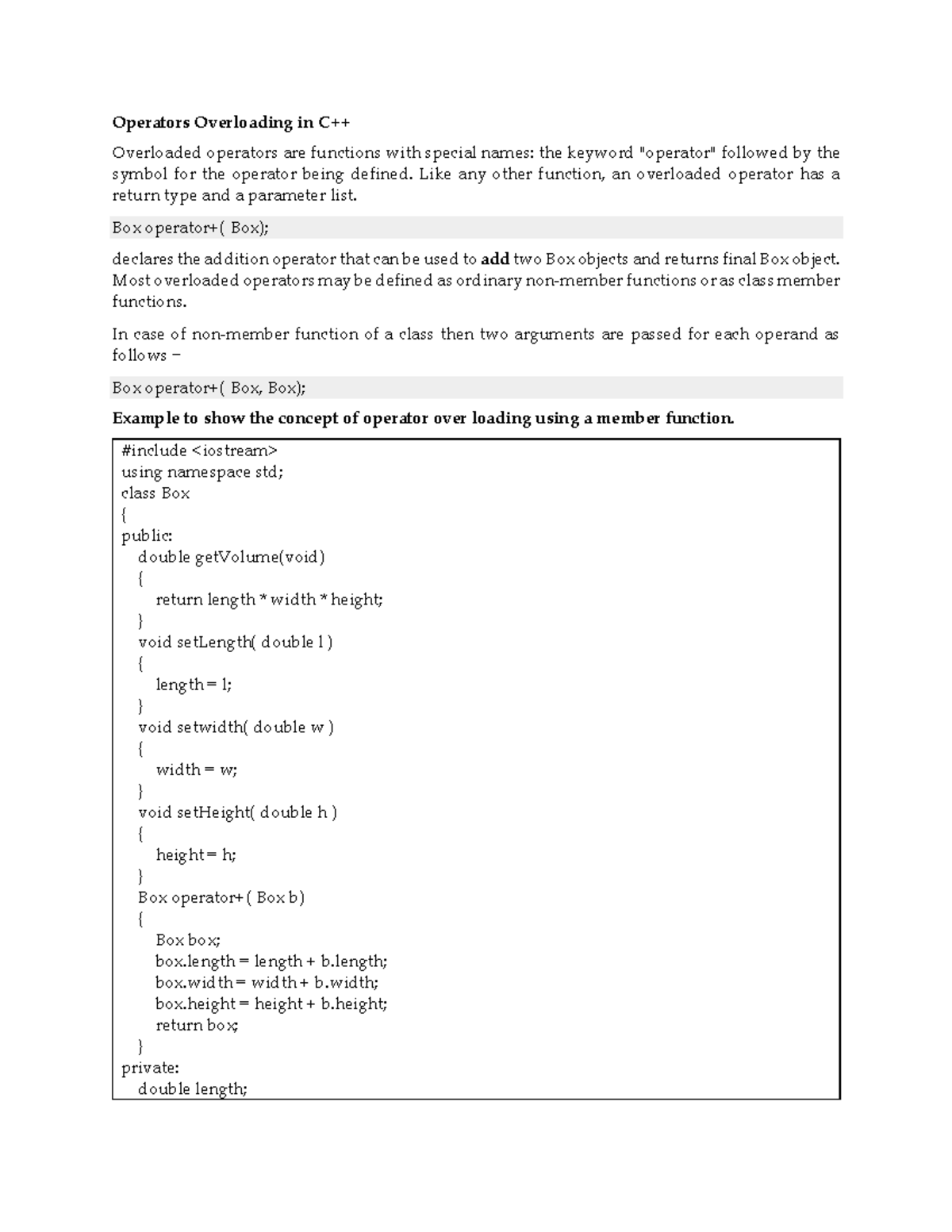 Operators Overloading in C++ (CS101 - Final Exam Notes) - Studocu