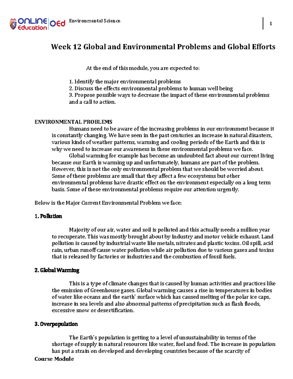 Environmental Science 1: Week 12 - Global Issues & Solutions - Studocu
