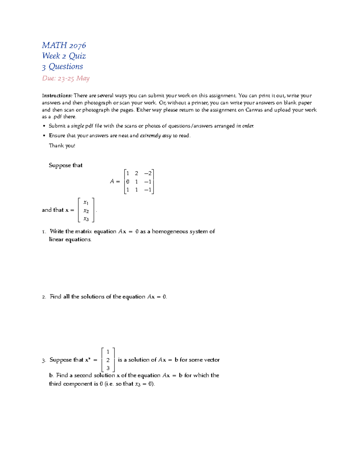 MATH 2076 Week 2 Quiz 3 Questions and Submission Instructions - Studocu