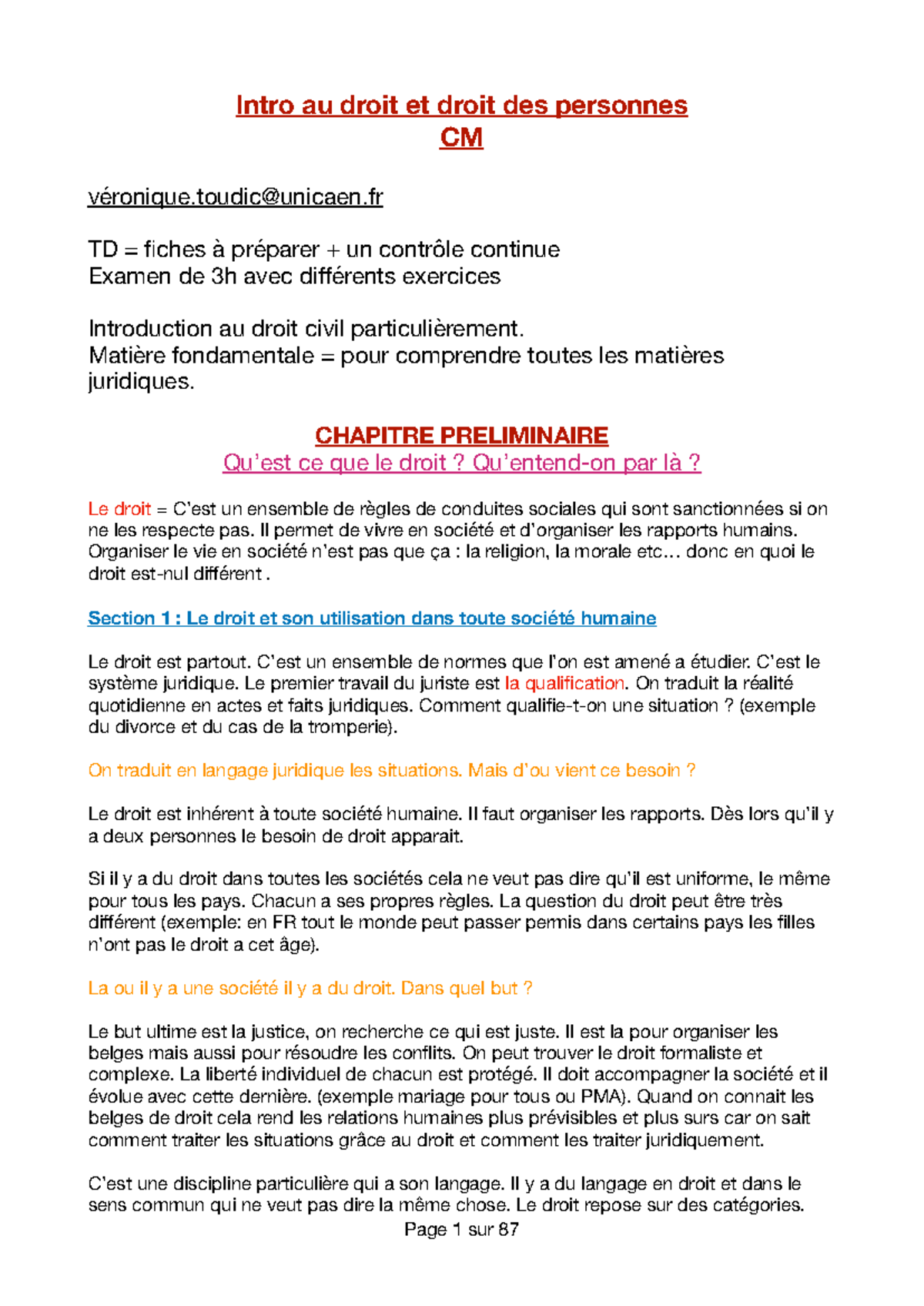 Introduction au droit - Cours Complet de l'année dernière S1 - Intro au ...