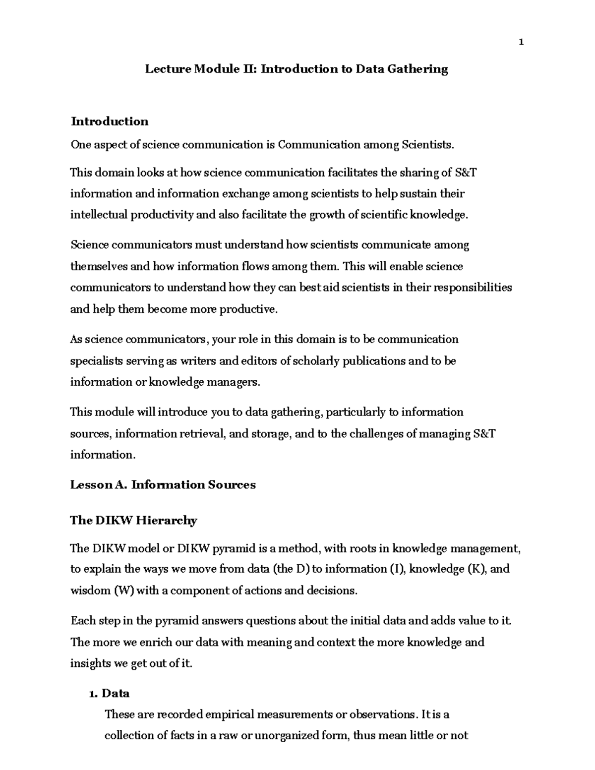 II - Lecture Notes on Data Gathering and S&T Communication - Studocu