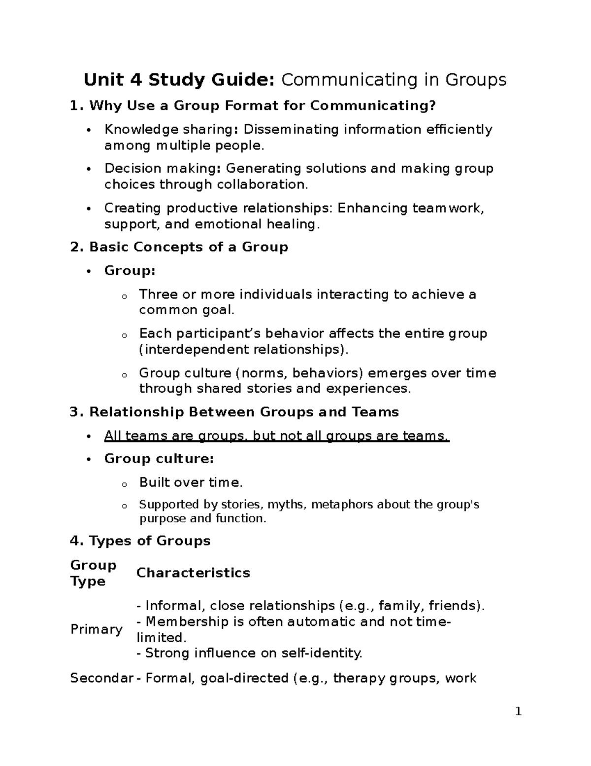 Unit 4 Study Guide: Communicating in Groups and Team Dynamics - Studocu