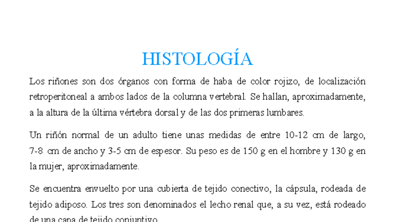 HISTOLOGÍA: Estructura y Función de los Riñones - Studocu