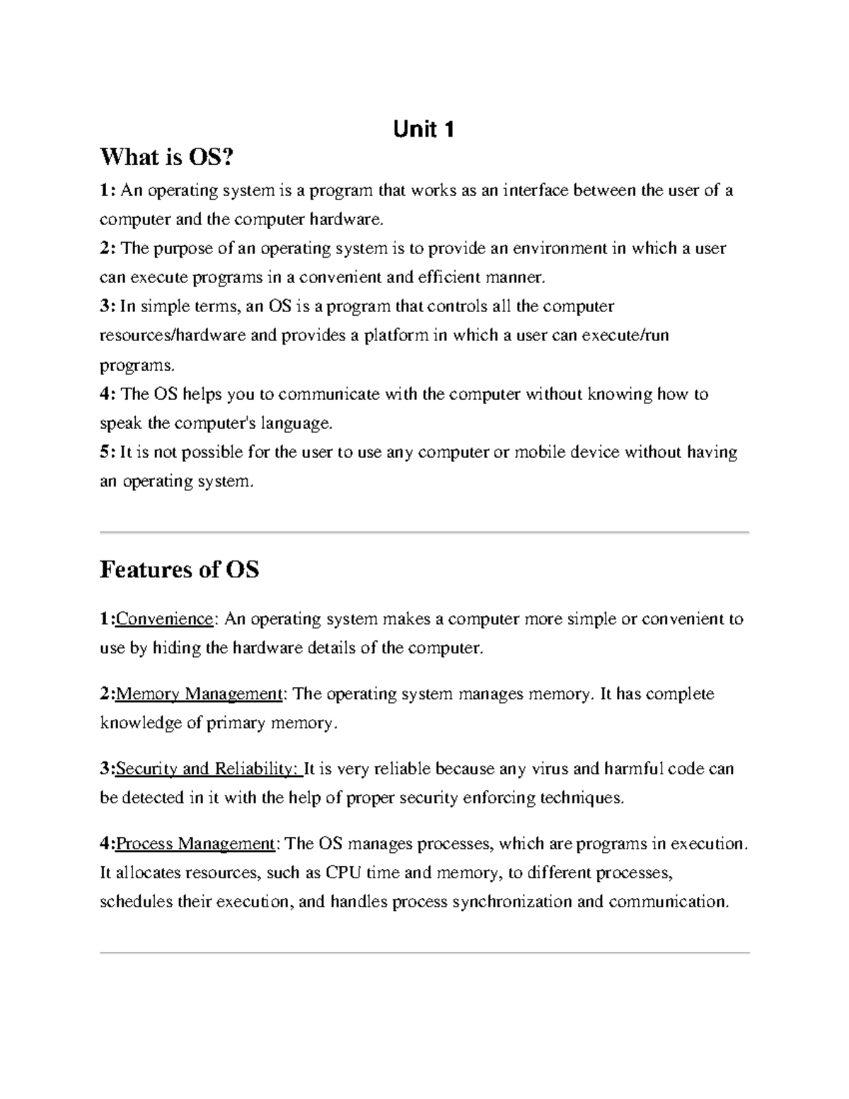 Operating system Unit 1 - Unit 1 What is OS? 1: An operating system is ...