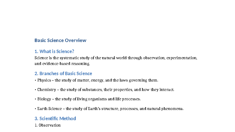 Basic Science Overview: Key Concepts and Branches - Studocu