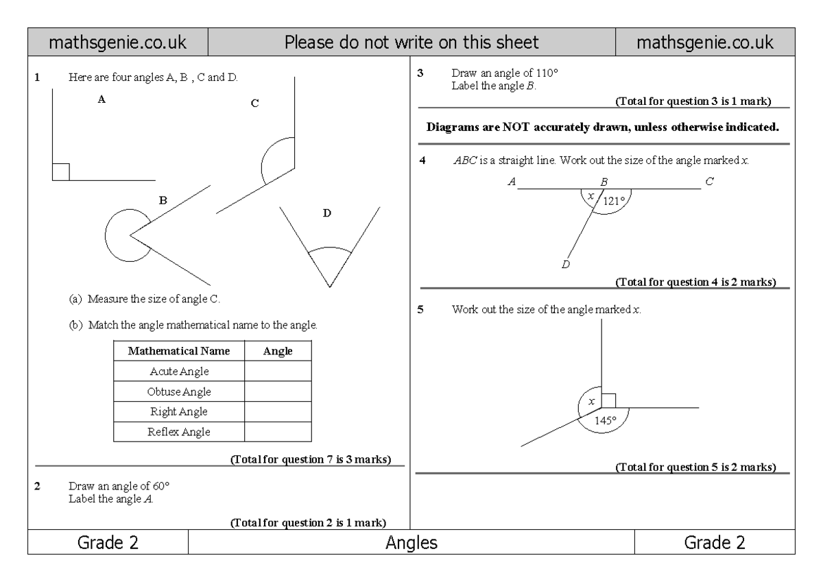 Grade 2 Angles Worksheet: Angle Facts and Measurements - Studocu