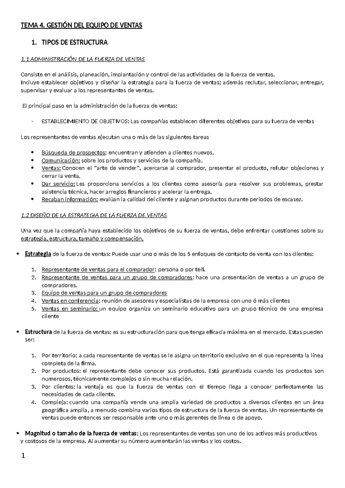 Tema 4: Gestión del Equipo de Ventas - Estructuras y Estrategias - Studocu