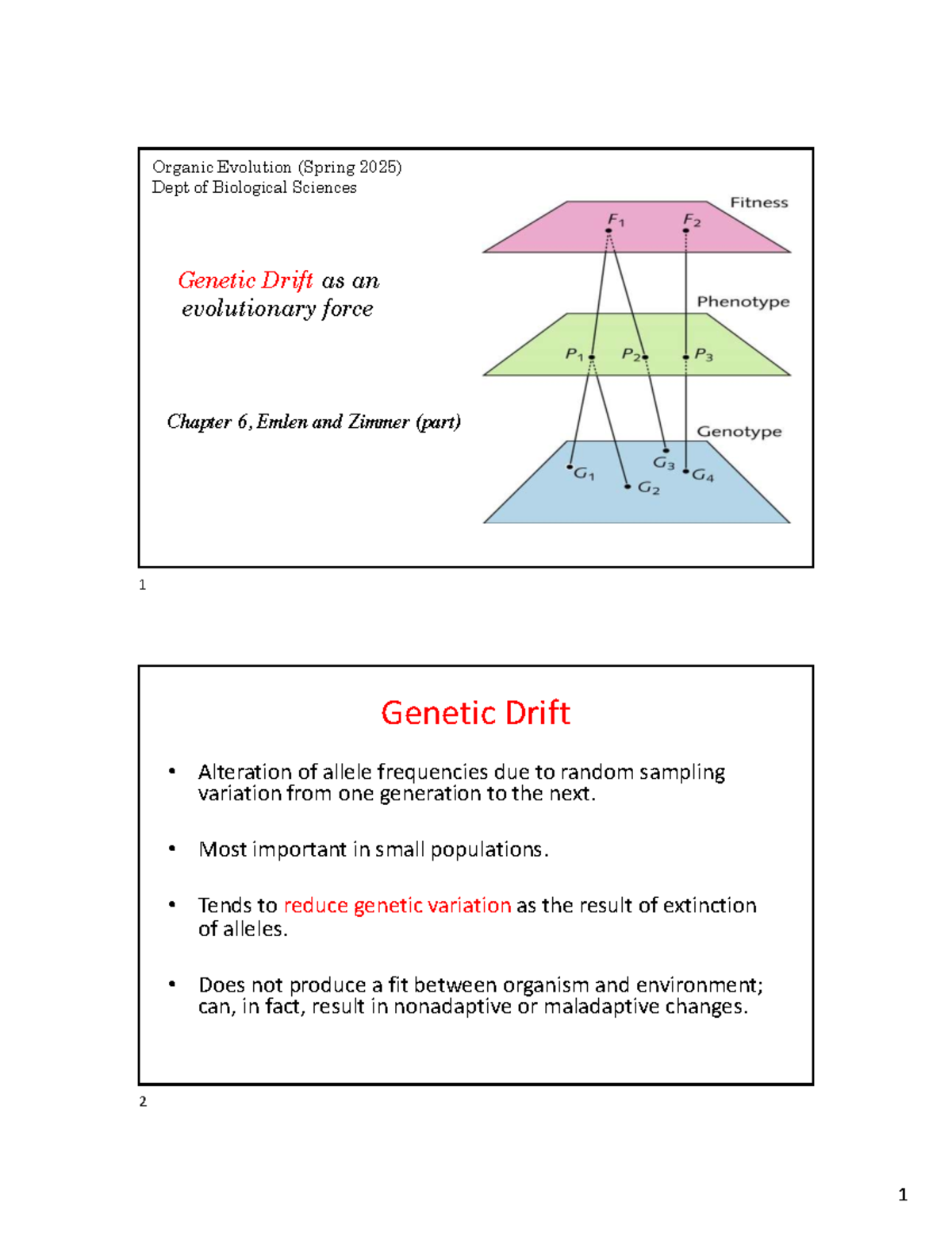 Genetic Drift as an Evolutionary Force (BIOL 2025 Lecture Notes ...