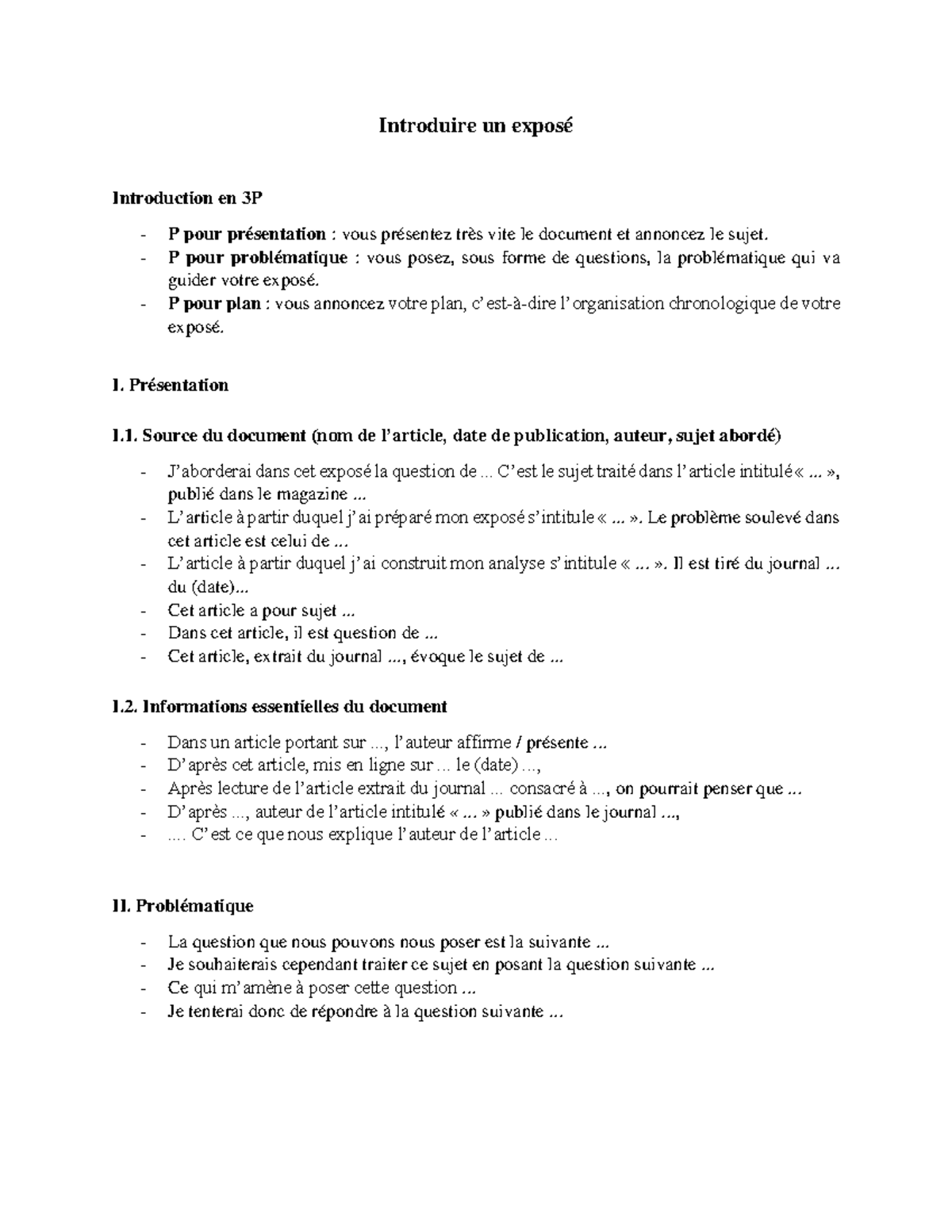 Introduction à l'Exposé : Structure et Problématique (Théorie) - Studocu