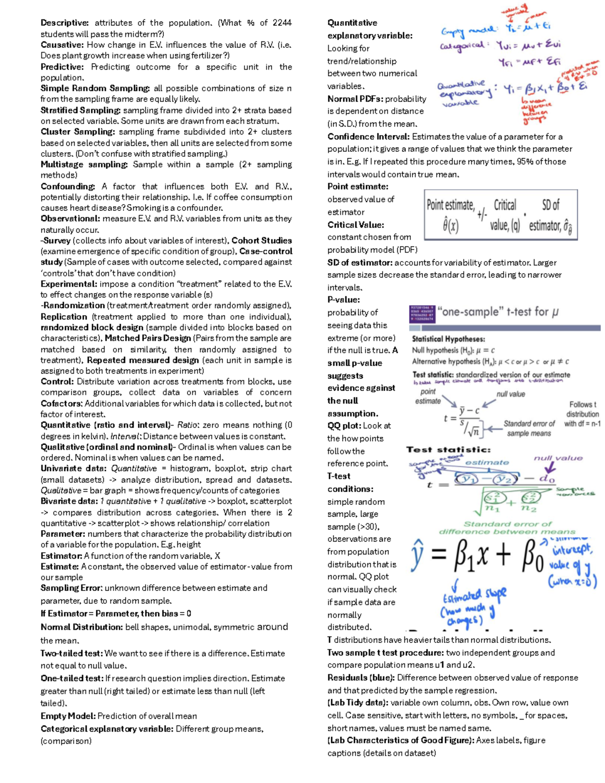 Stats final 2244 one pager: key concepts and sampling methods - Studocu