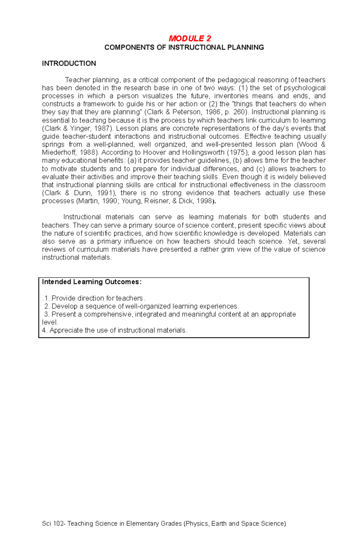 Module 2 Sci 102 Teaching Science: Instructional Planning Insights ...
