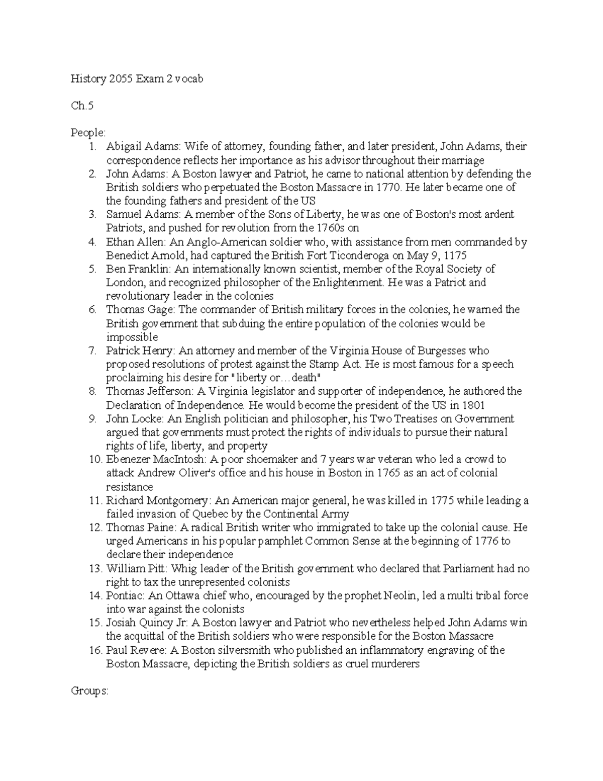 History 2055 Exam 2 Vocabulary: Key Figures and Events in American ...