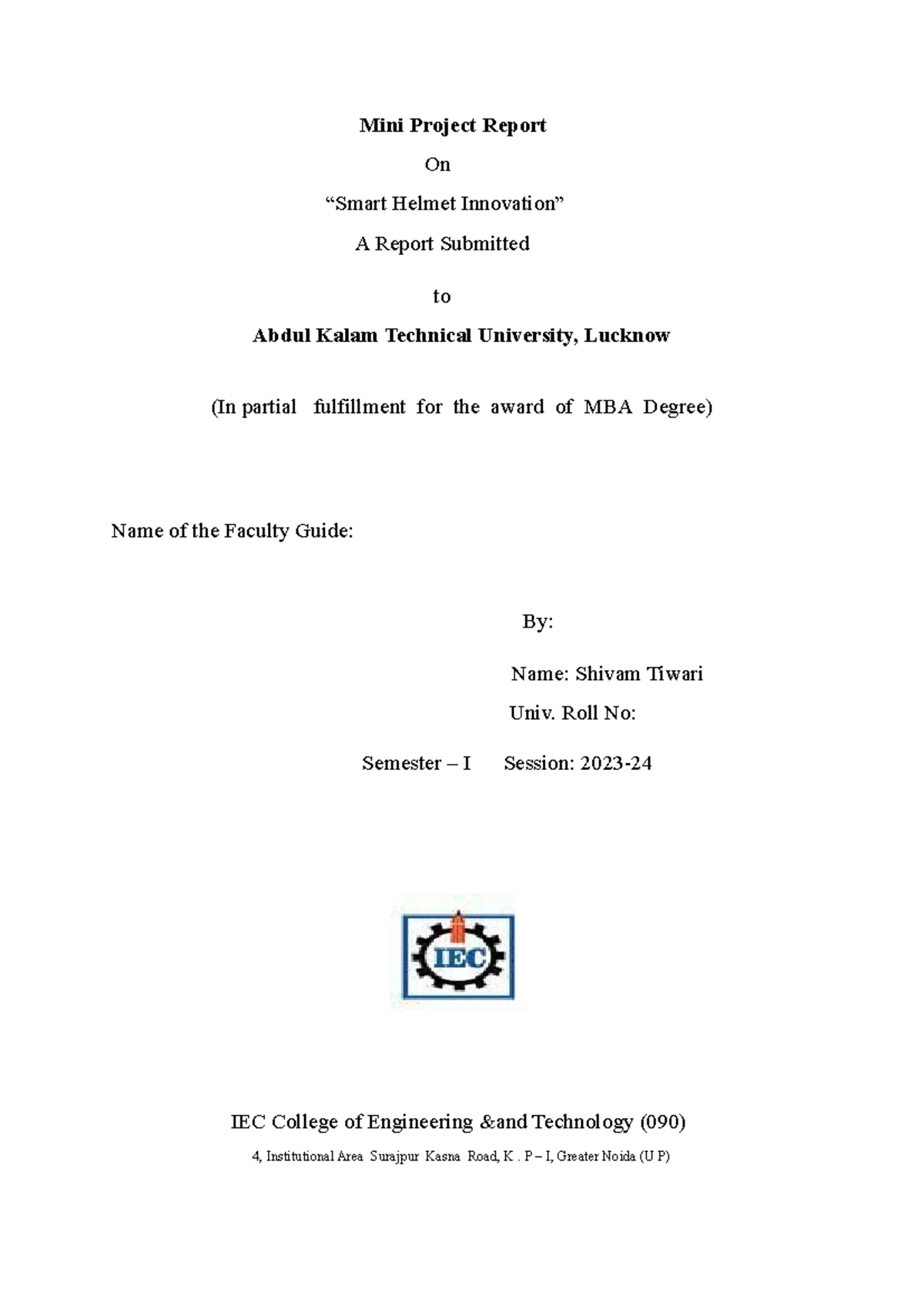 Hostel Management System Mini Project Report (B.Tech. CSE - BCC 351 ...