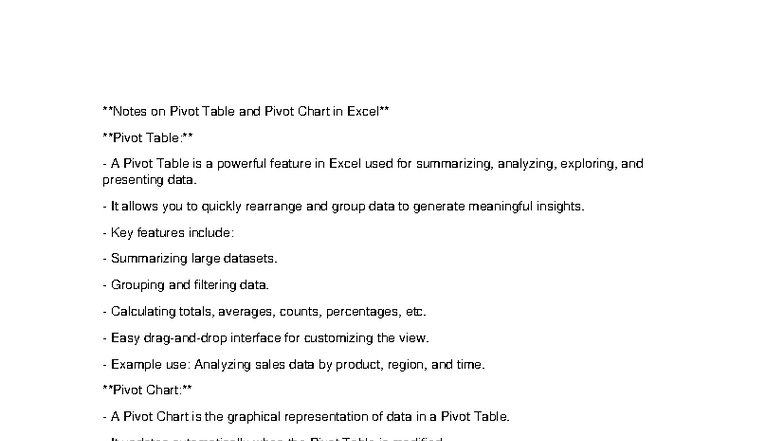 Pivot Table and Chart Notes - Notes on Pivot Table and Pivot Chart in ...