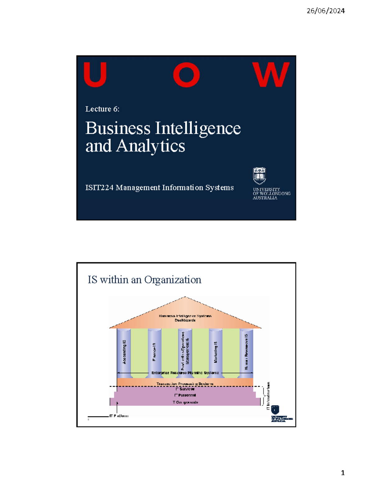 Business Intelligence and Analytics Lecture Notes - ISIT224 - Studocu