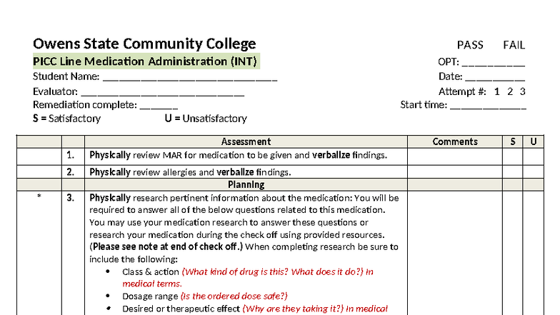 F25 PICC Line Medication Administration Lab Checkoff Guide - Studocu