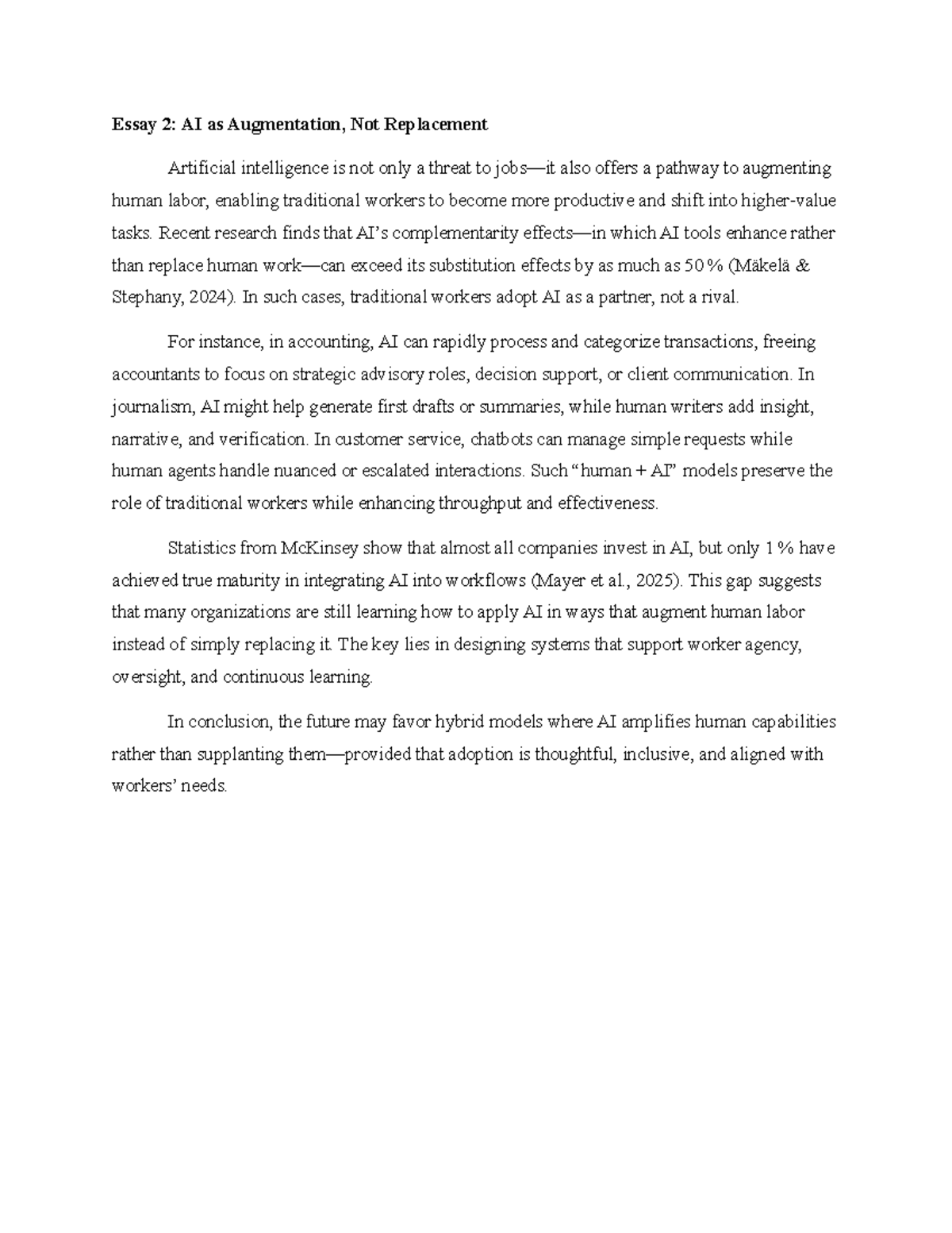 Essay 21: AI as Augmentation in the Future of Work - Studocu