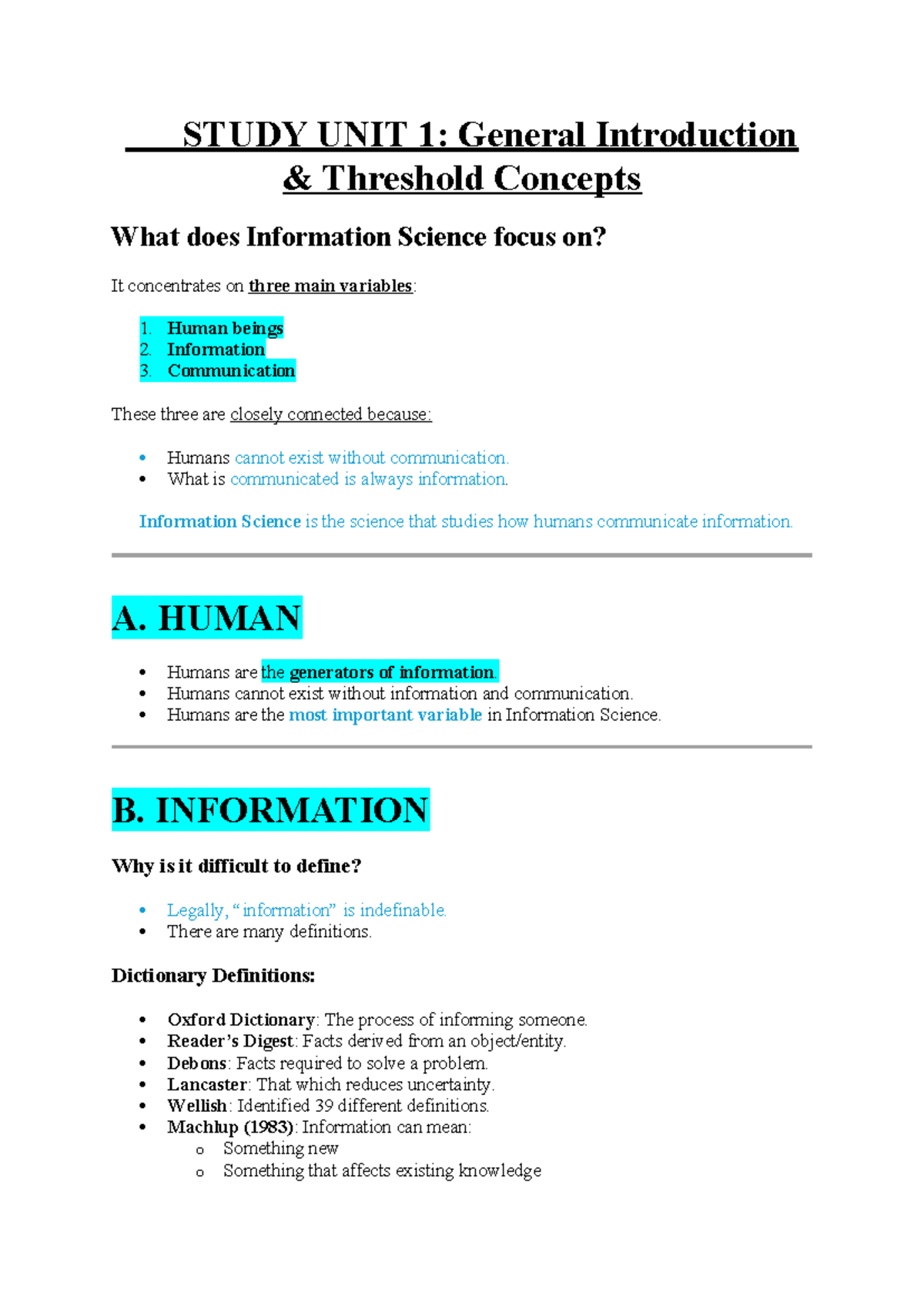 Study UNIT 1 - Lecture Notes on Information Science Concepts - Studocu