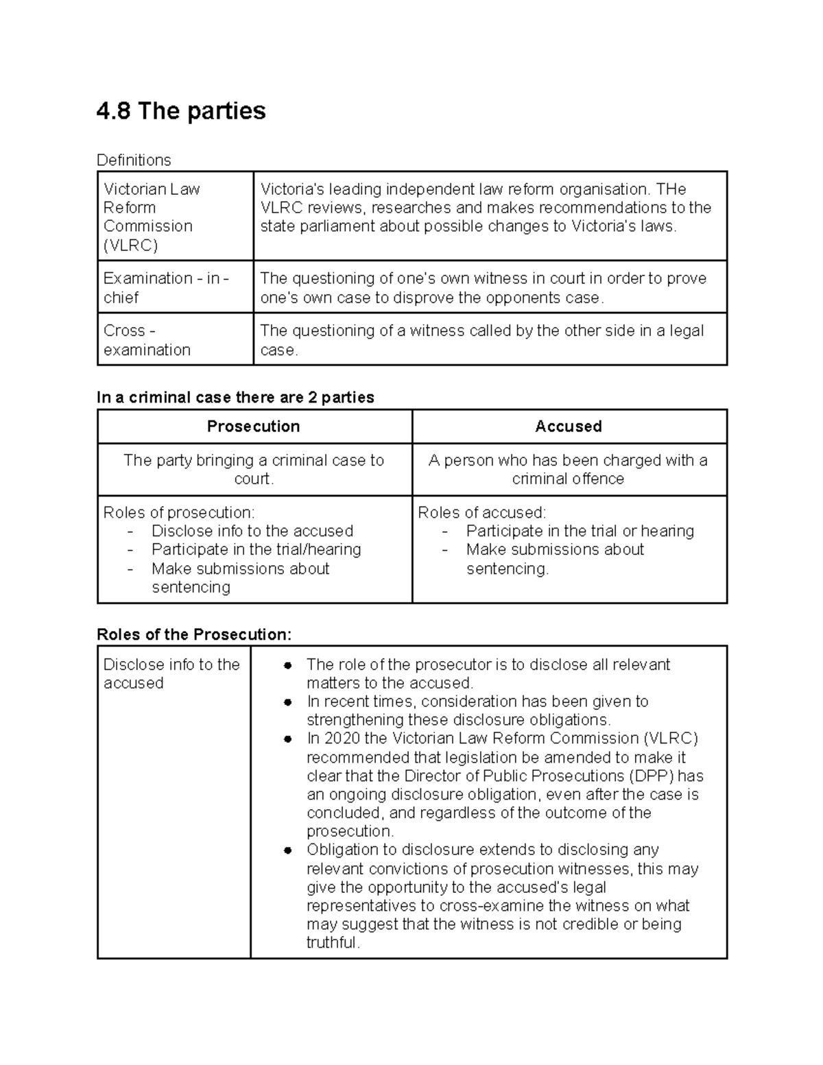 4.8 The Parties: Roles in Criminal Trials - VLRC Overview - Studocu
