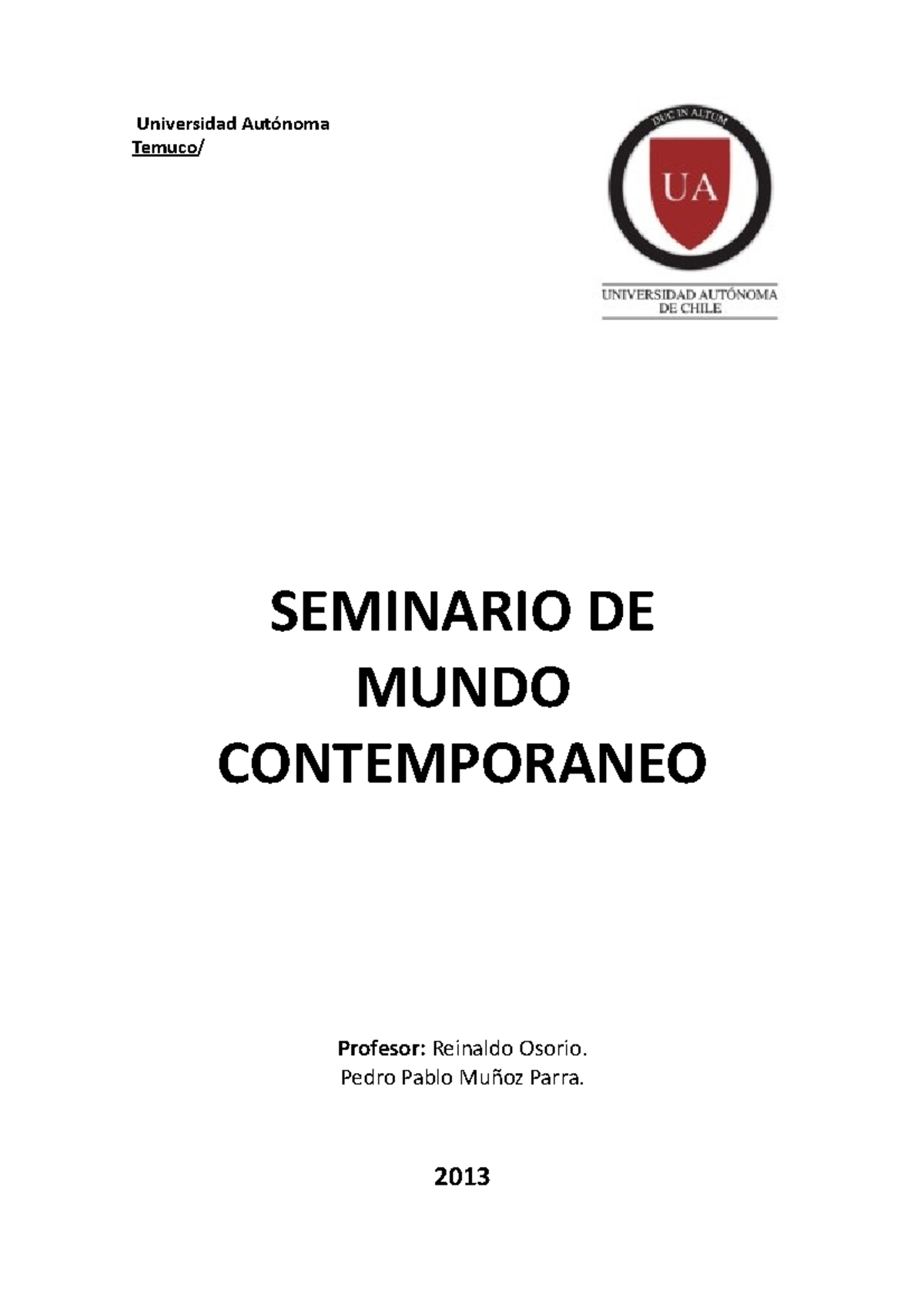 Seminario de mundo y pensamiento - Universidad SEMINARIO DE MUNDO ...