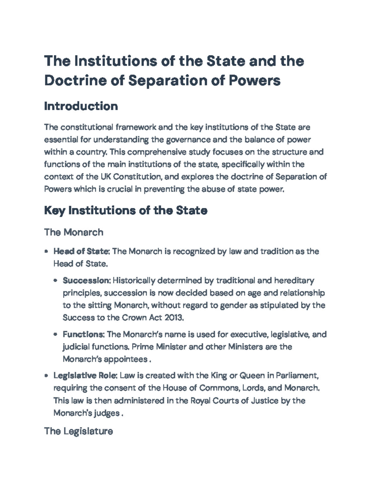 UK Constitutional Framework: Key Institutions & Separation of Powers ...