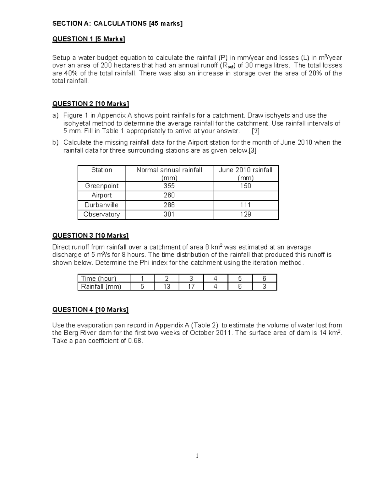 Sample paper - 1 SECTION A: CALCULATIONS [45 marks] QUESTION 1 [5 Marks ...